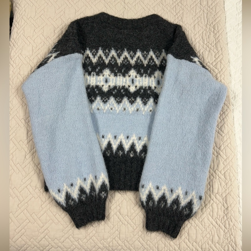 LOFT Black and Light Blue Patterned Sweater - Picture 2 of 4